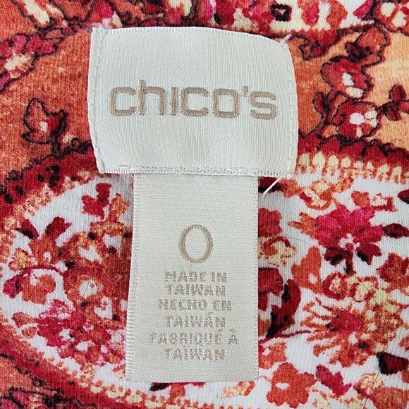 Chicos Top Womens Size 0 Small Paisley Floral V Neck Stretchy Peach Maze Boho - Picture 6 of 8